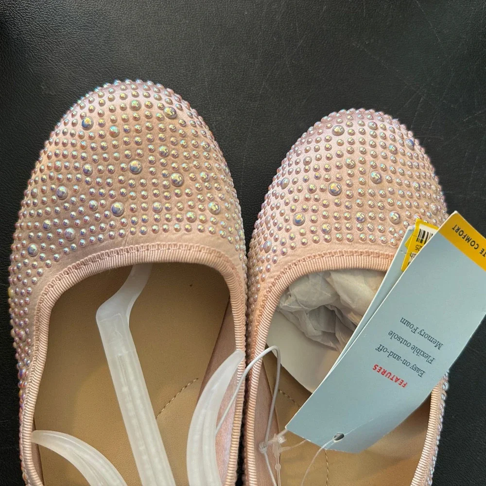 Cat and Jack Girls Sparkle Rhinestone Ballet Flats Pink Size 5 Feminine Party‎